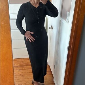 Peruvian Connection Black Henley Dress, Black Long Sleeve Dress, Country Dress